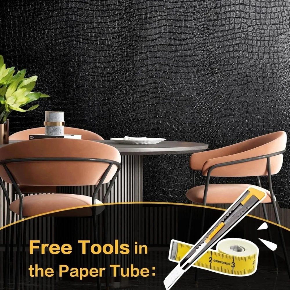 Black Peel and Stick Crocodile Textured Wallpaper